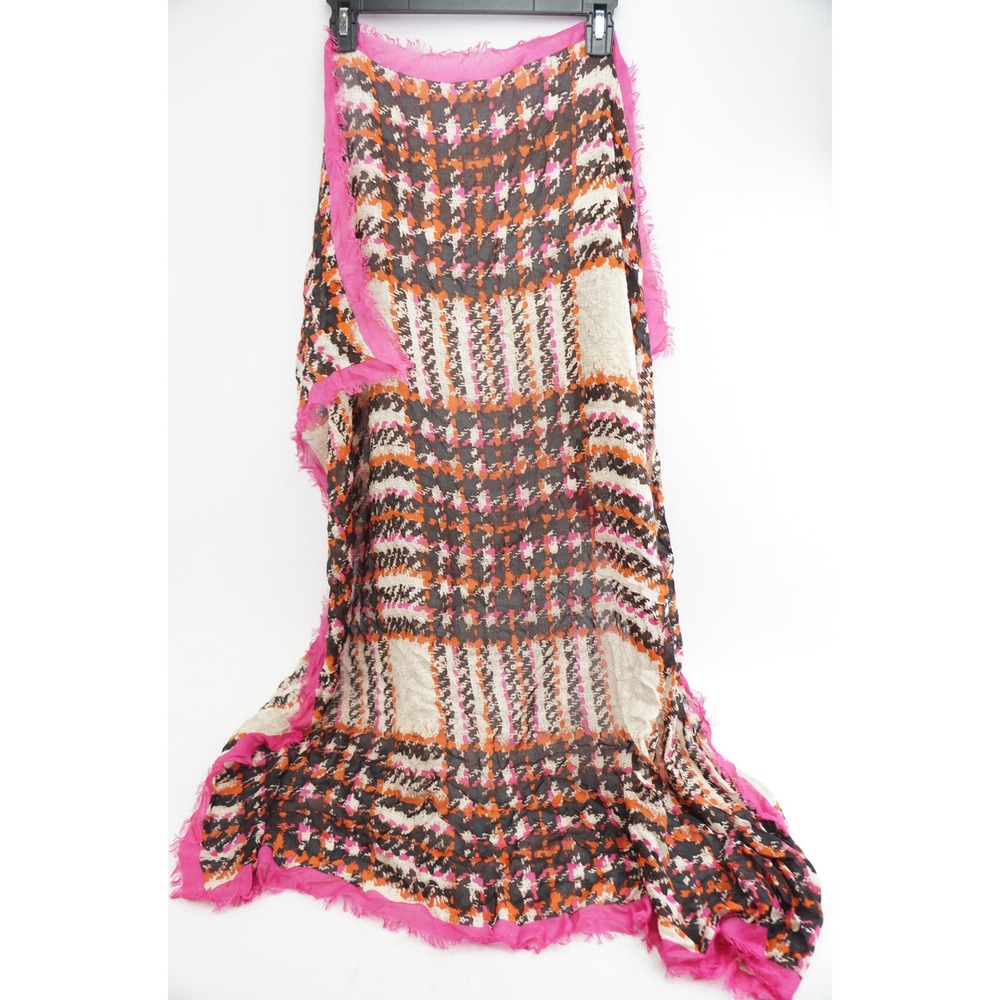 No Tag Coach Oversized Wrap Scarf Pink Orange Abstract Frayed Edge VGC‎